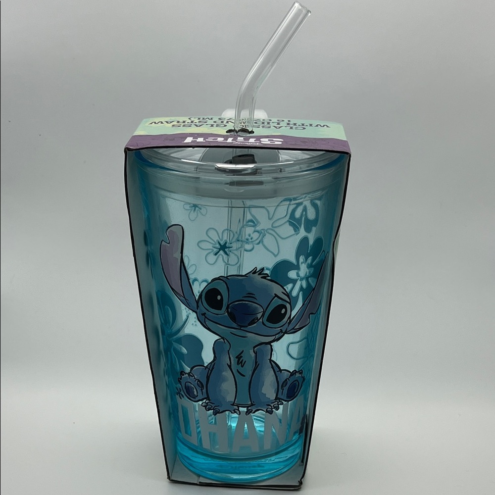 Disney Stitch Classic Glass with Lid and Straw